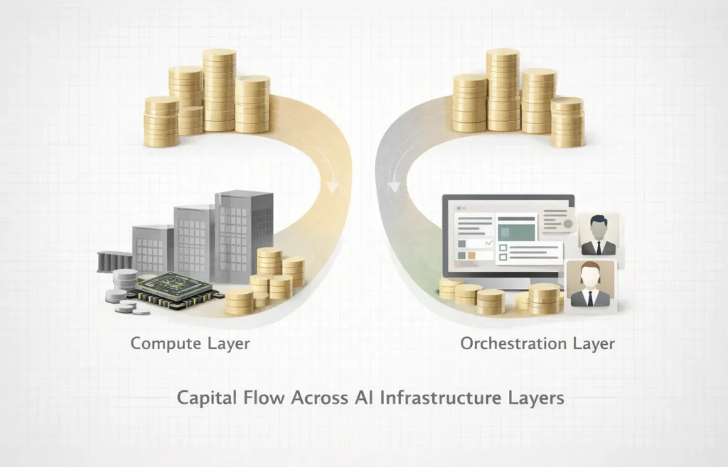AI infrastructure capital flowing into compute layer and orchestration layer