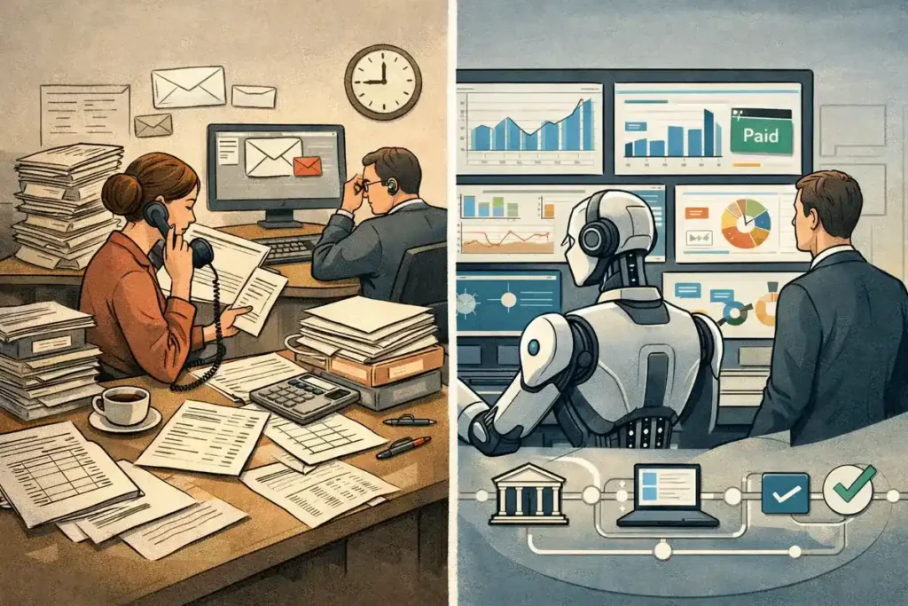 Comparison of traditional accounts receivable processes and AI-driven agentic finance automation systems