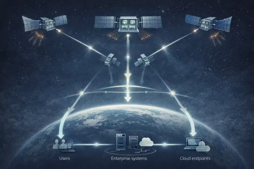 Orbital AI compute architecture showing satellites processing data in space
