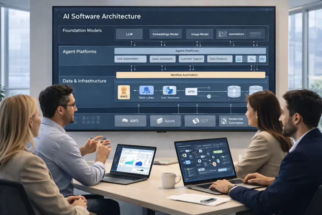 AI technology stack showing foundation models, agents, and context data infrastructure