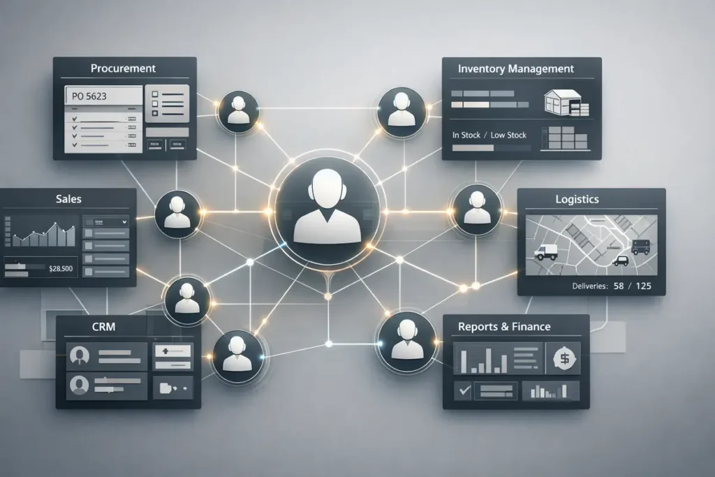 AI agents coordinating enterprise workflows across procurement, inventory, and logistics systems