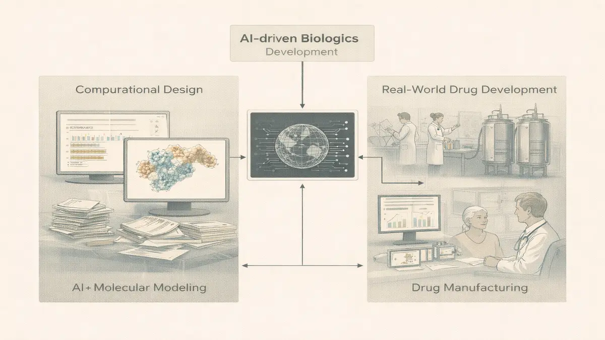AI-driven biologics platform designing protein therapeutics using computational modeling and lab validation