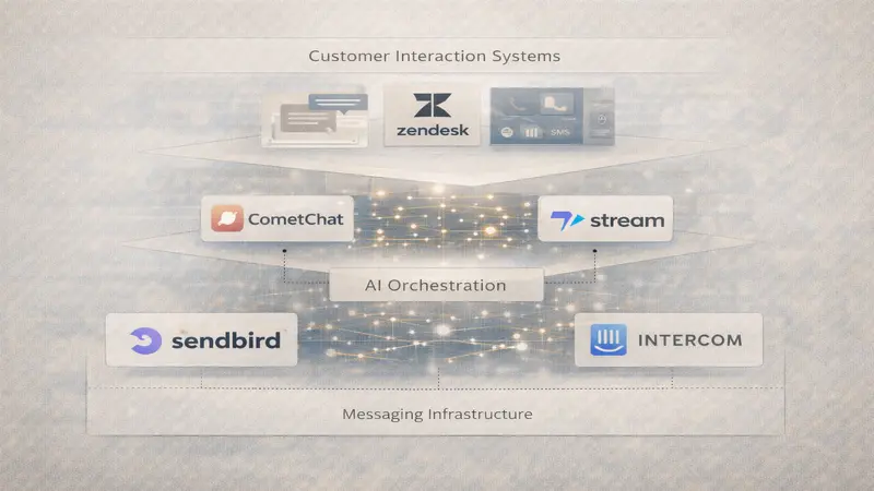AI communication market map comparing CometChat, Sendbird, Intercom and Zendesk