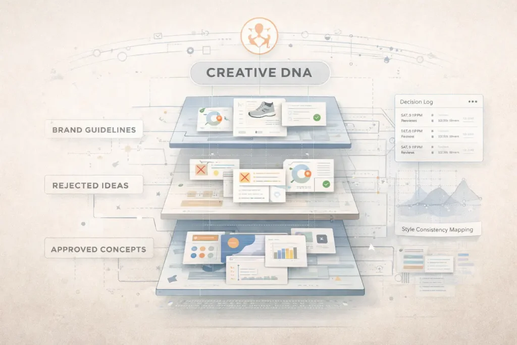 AI system capturing creative DNA including brand decisions and past ideas