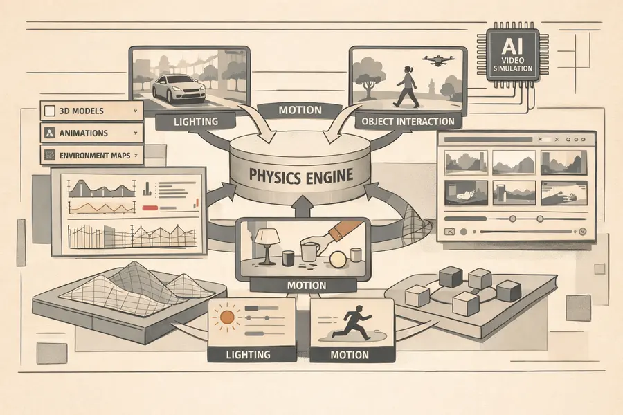 AI video physics simulation engine showing unified environment generation and consistent motion dynamics