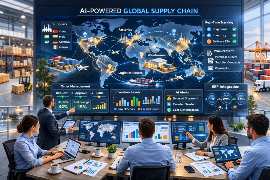 Autonomous AI agents coordinating global supply chain communication and logistics workflows