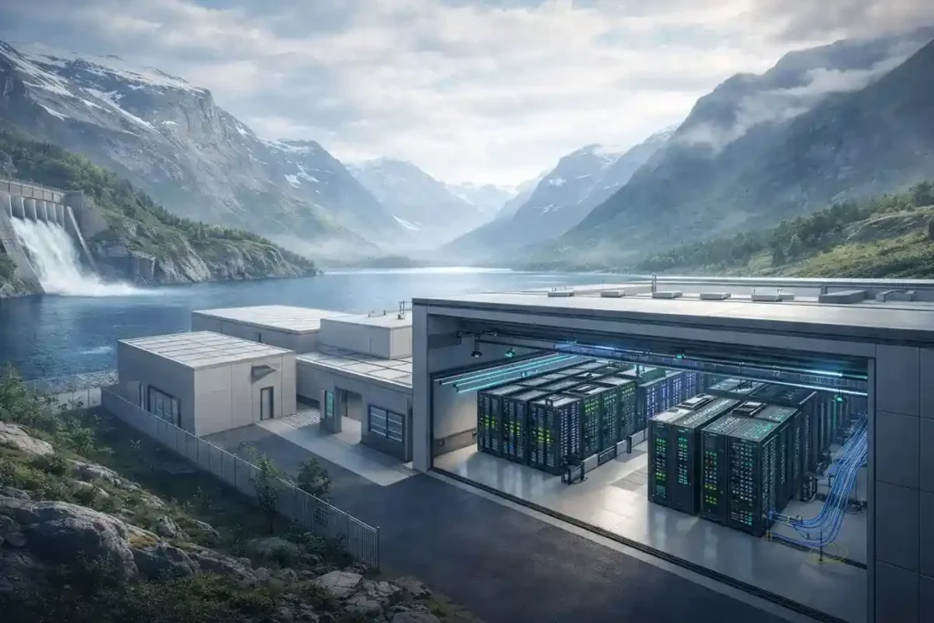 Hydroelectric powered AI data center used for sovereign artificial intelligence infrastructure