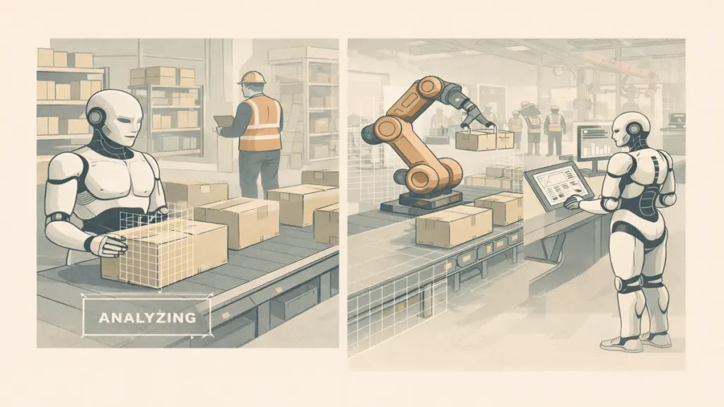 AI robots operating in industrial environments using real-world intelligence systems