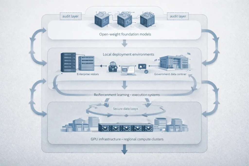 Sovereign AI infrastructure architecture showing local deployment and compute layers